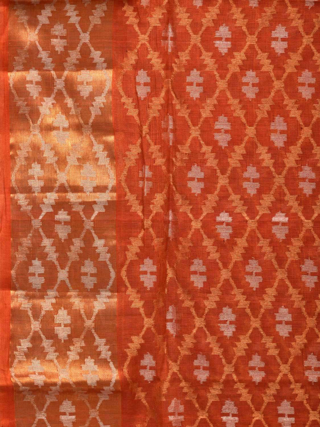 Rust Uppada Cotton Handloom Saree with All Over Jamdani Design - Global Threads