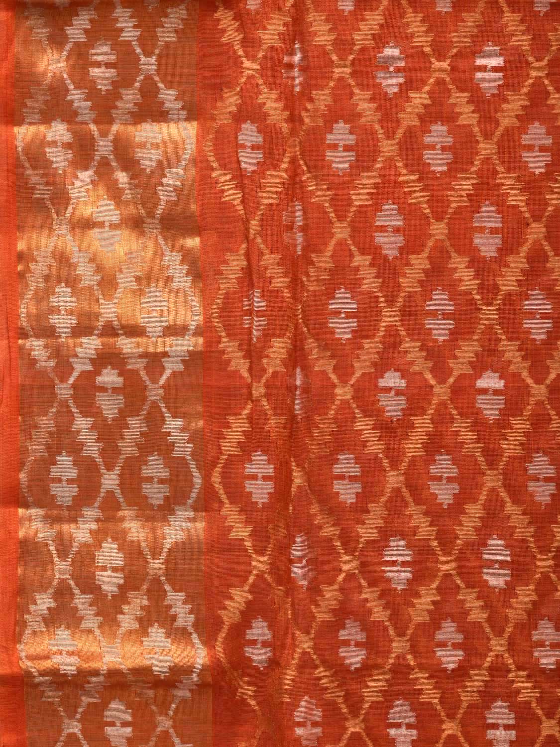 Rust Uppada Cotton Handloom Saree with All Over Jamdani Design - Global Threads