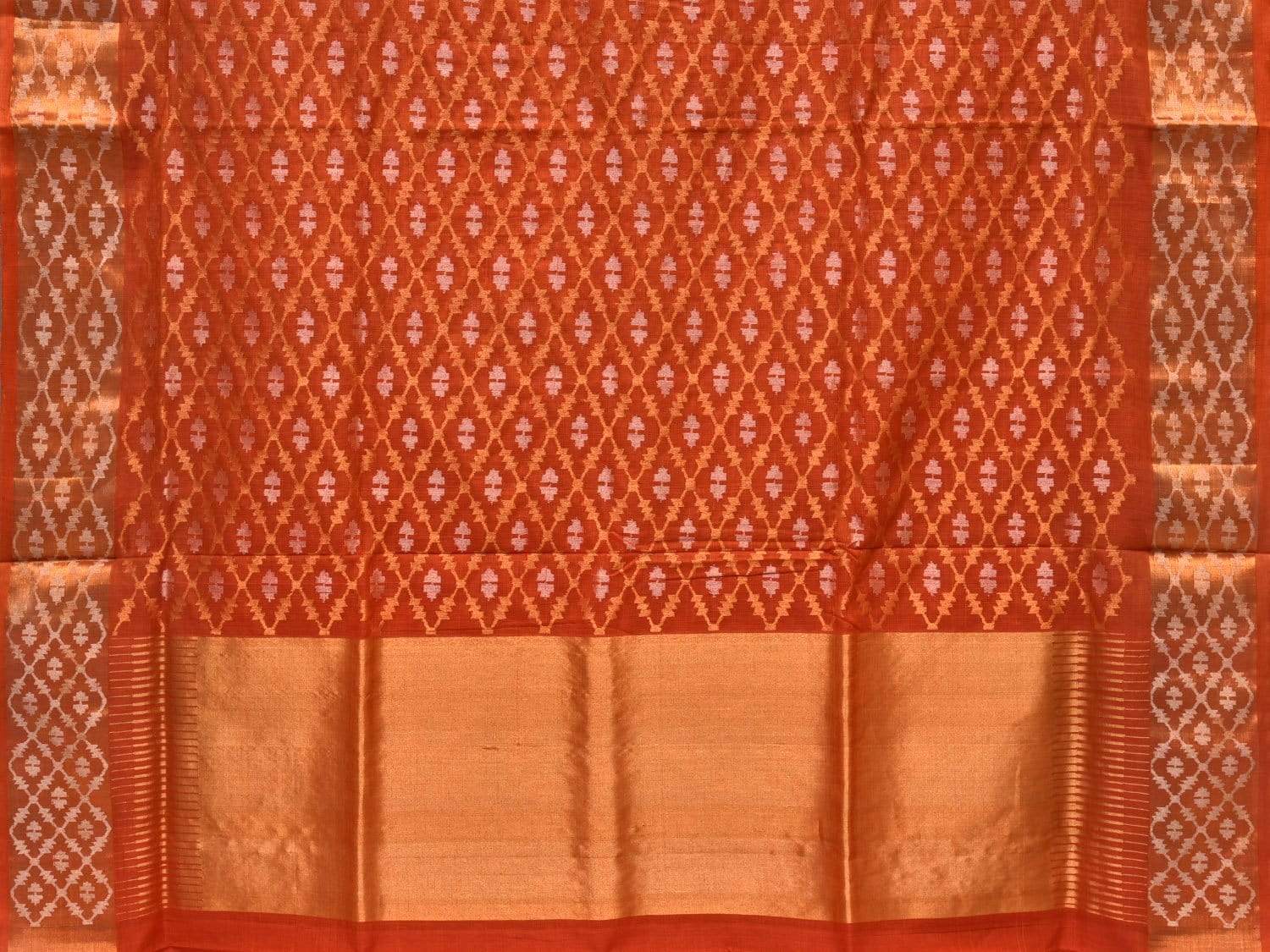Rust Uppada Cotton Handloom Saree with All Over Jamdani Design - Global Threads