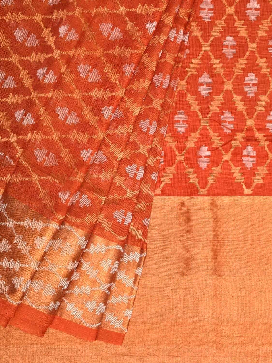 Rust Uppada Cotton Handloom Saree with All Over Jamdani Design - Global Threads