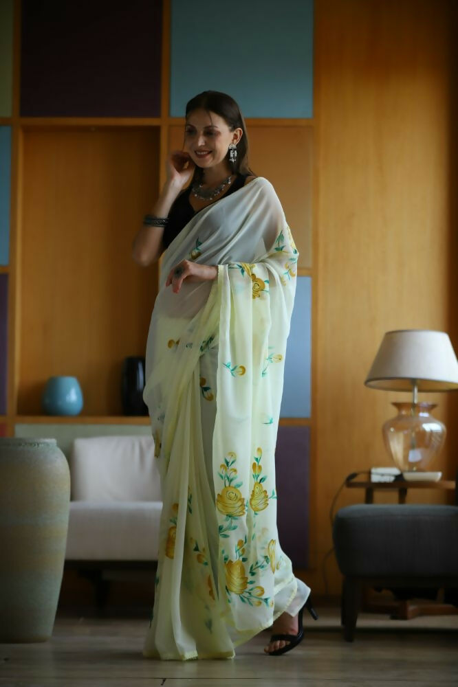Vamsee Laxmi Yellow Georgette Saree