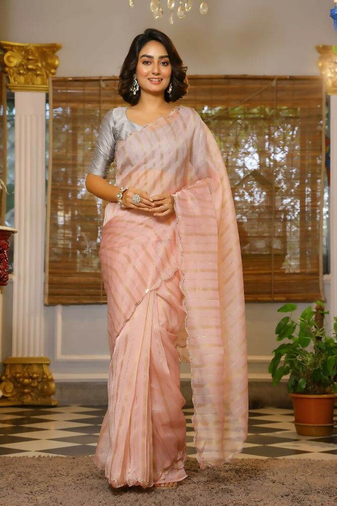 Vamsee Vijaytara Peach Organza Saree