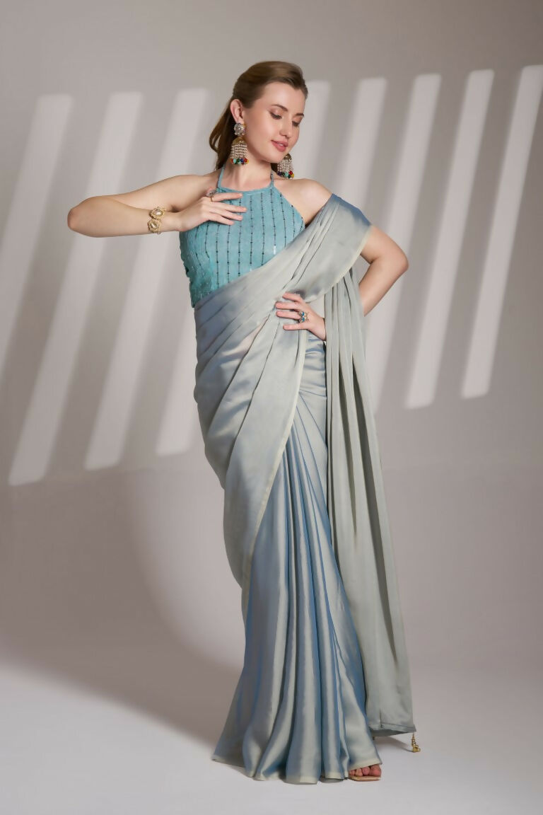 Grey Satin Rangoli Solid Fancy Designer Saree - Nafisa