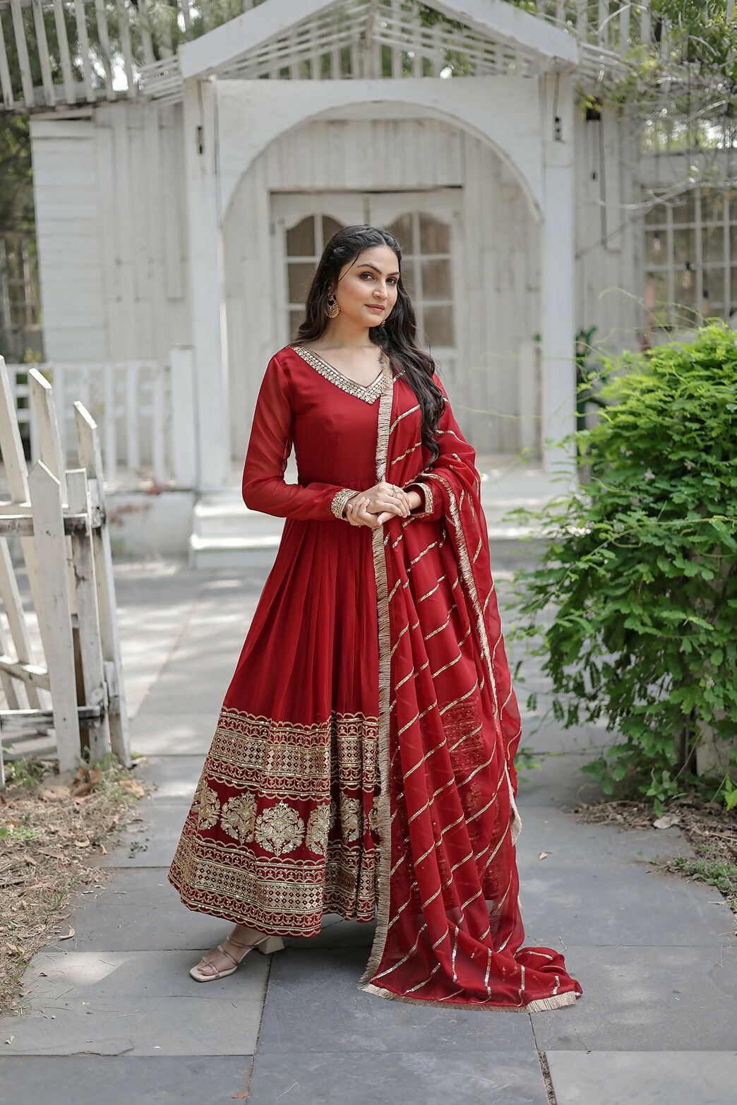 Joban Fashion Maroon Georgette Sequence Embroidery Work Kurta Set