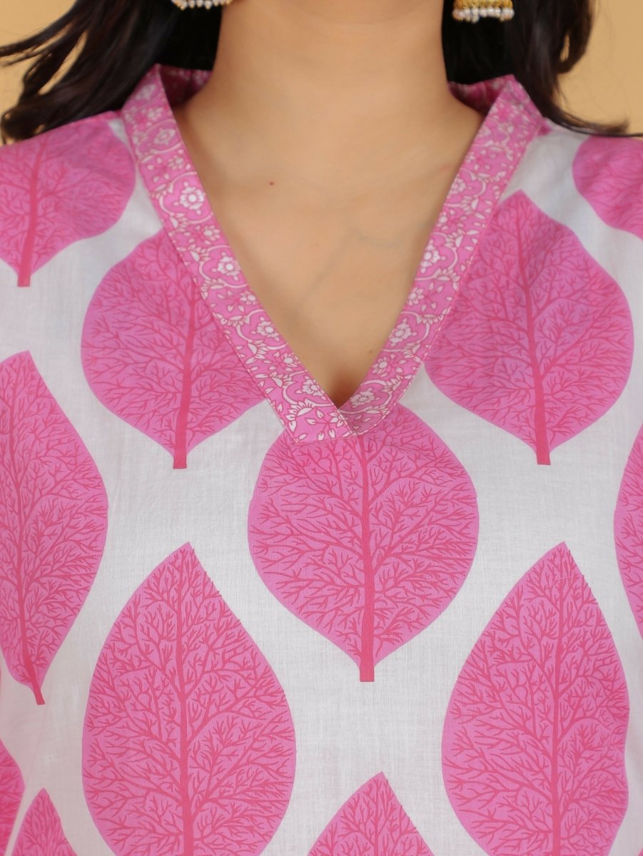 Aramya Pink Soft Cotton Floral Print Straight Kurta Salwar Set for Women