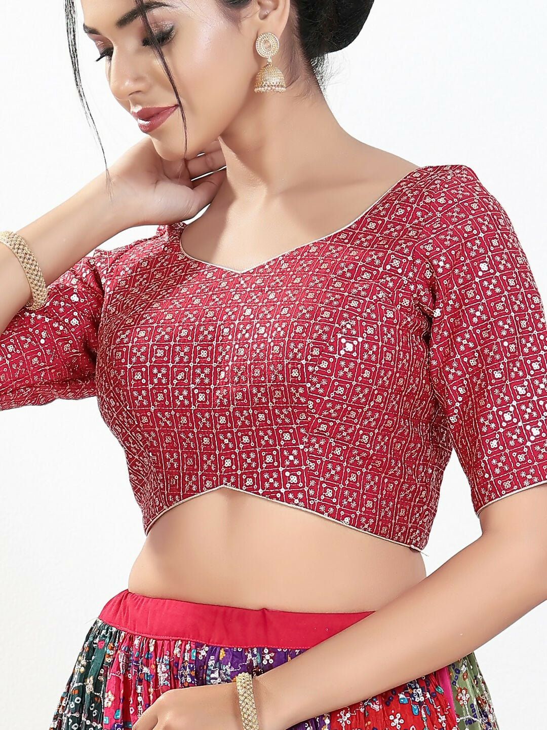 Joban Fashion Pink Silk Padded Blouse With Sweetheart Neck Elbow Sleeves