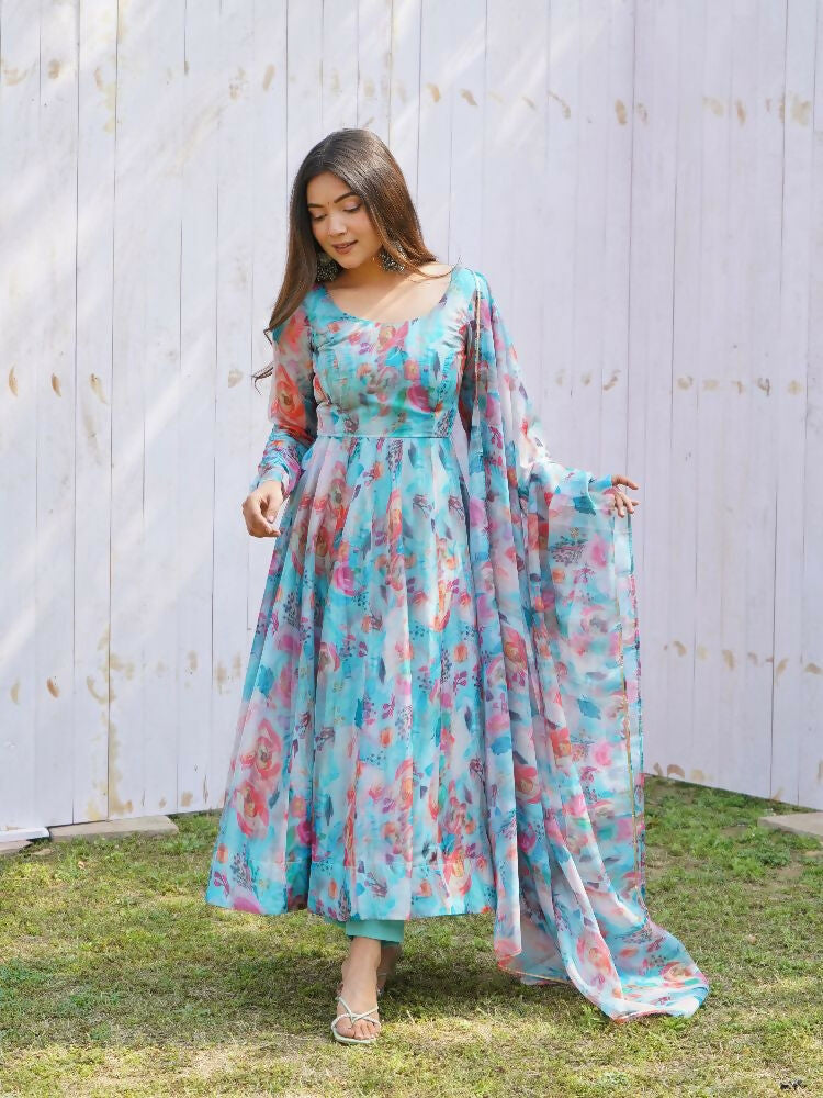 Joban Fashion Sky Kurta Set Organza Sequin Embroidery Work