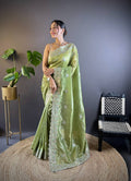 Teeya Creation Parrot Color Gold Crush Embroidery Work Saree