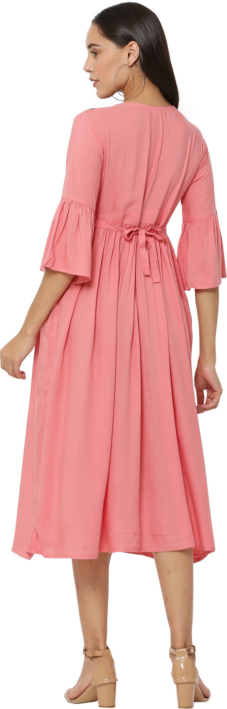 PAVONINE Gajri Color Embroidery Work With Button Dress For Women