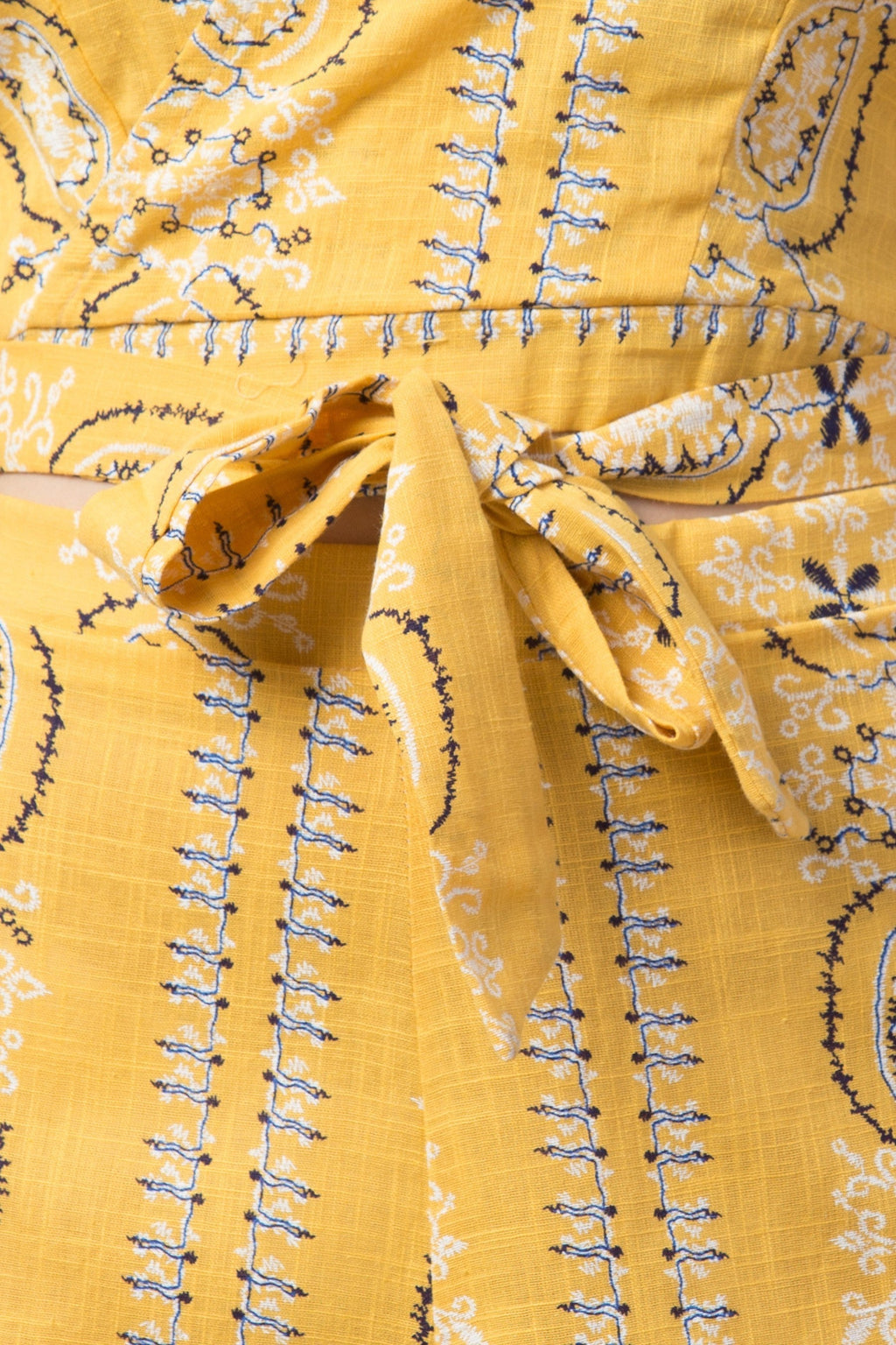 PAVONINE Mustard Color Printed Crop Top And Flared Palazzo Set For Girls & Women