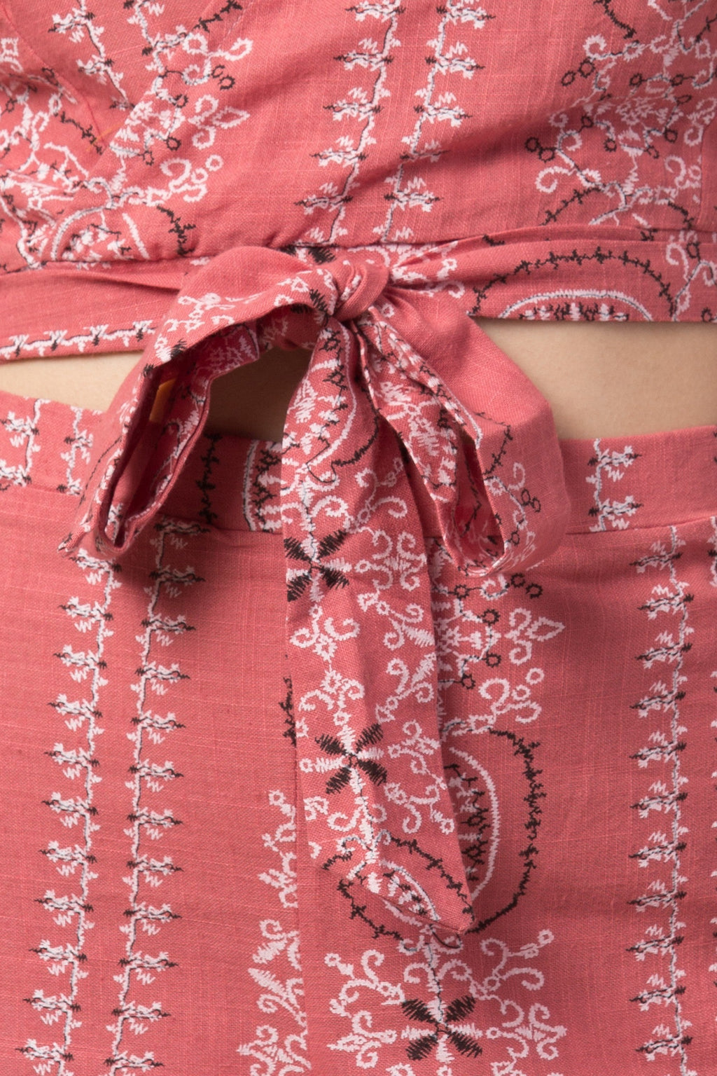 PAVONINE Peach Color Printed Crop Top And Flared Palazzo Set For Girls & Women