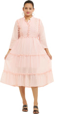 PAVONINE Pum Pum & Lace Inserted Pink Color Dress For Girls & Women