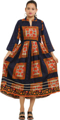 PAVONINE Jaipuri Block Print Navy Blue Color Dress For Girls & Women
