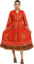 PAVONINE Jaipuri Block Print Red Color Dress For Girls & Women