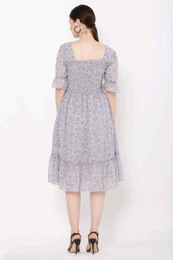 PAVONINE Grey Color Georgette Fabric Body Kansai Midi For Girls