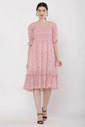PAVONINE Peach Color Georgette Fabric Body Kansai Midi For Girls