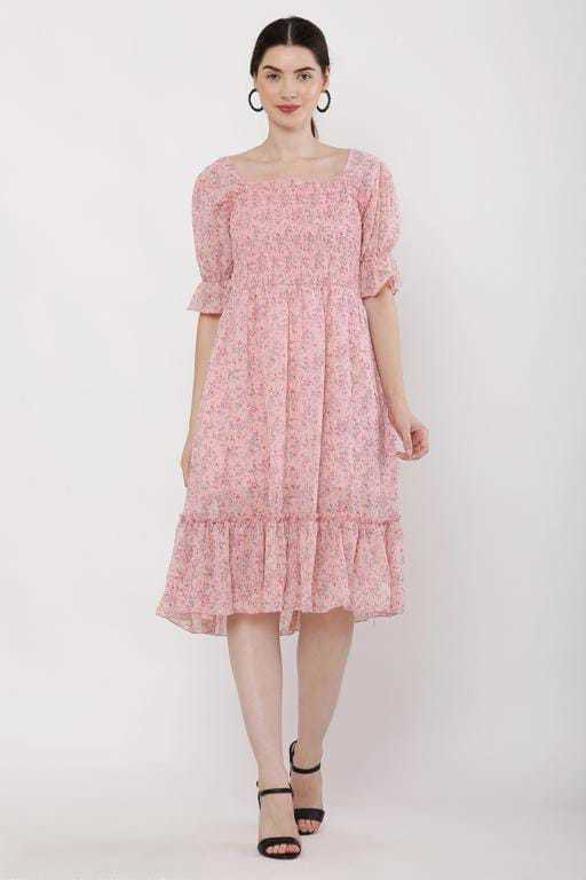 PAVONINE Peach Color Georgette Fabric Body Kansai Midi For Girls