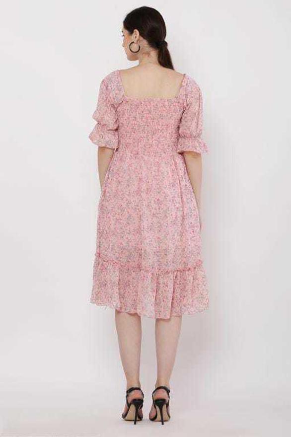 PAVONINE Peach Color Georgette Fabric Body Kansai Midi For Girls