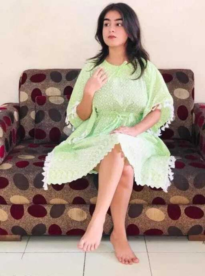 PAVONINE Pista Color Embroidery Kaftan Dress For Women