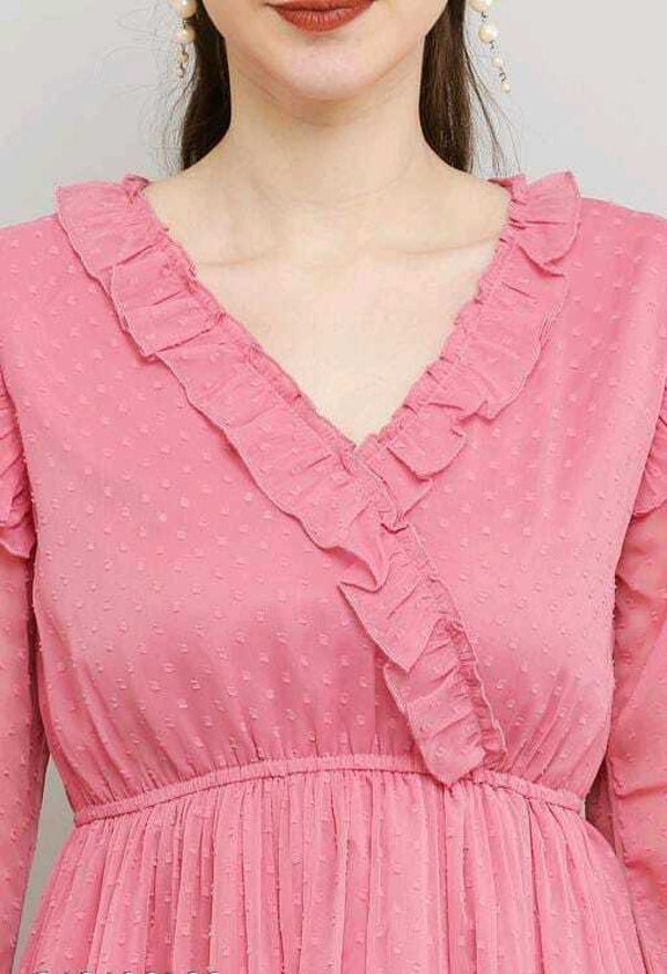 PAVONINE Buta-Design With V-Neck Pink Dress For Girls & Women