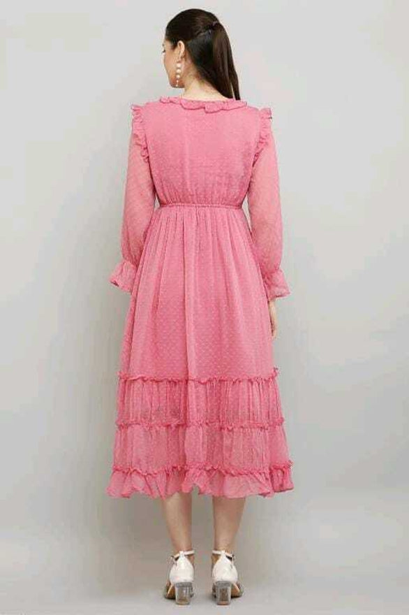 PAVONINE Buta-Design With V-Neck Pink Dress For Girls & Women