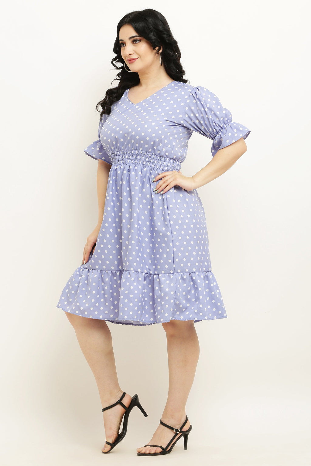 PAVONINE Micro Dots Waist Kansai Crepe Fabric Lavendar Midi For Girls