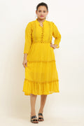 PAVONINE Pum Pum & Lace Inserted Mustard Color Dress For Girls & Women