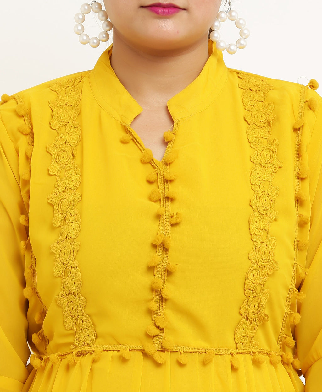 PAVONINE Pum Pum & Lace Inserted Mustard Color Dress For Girls & Women