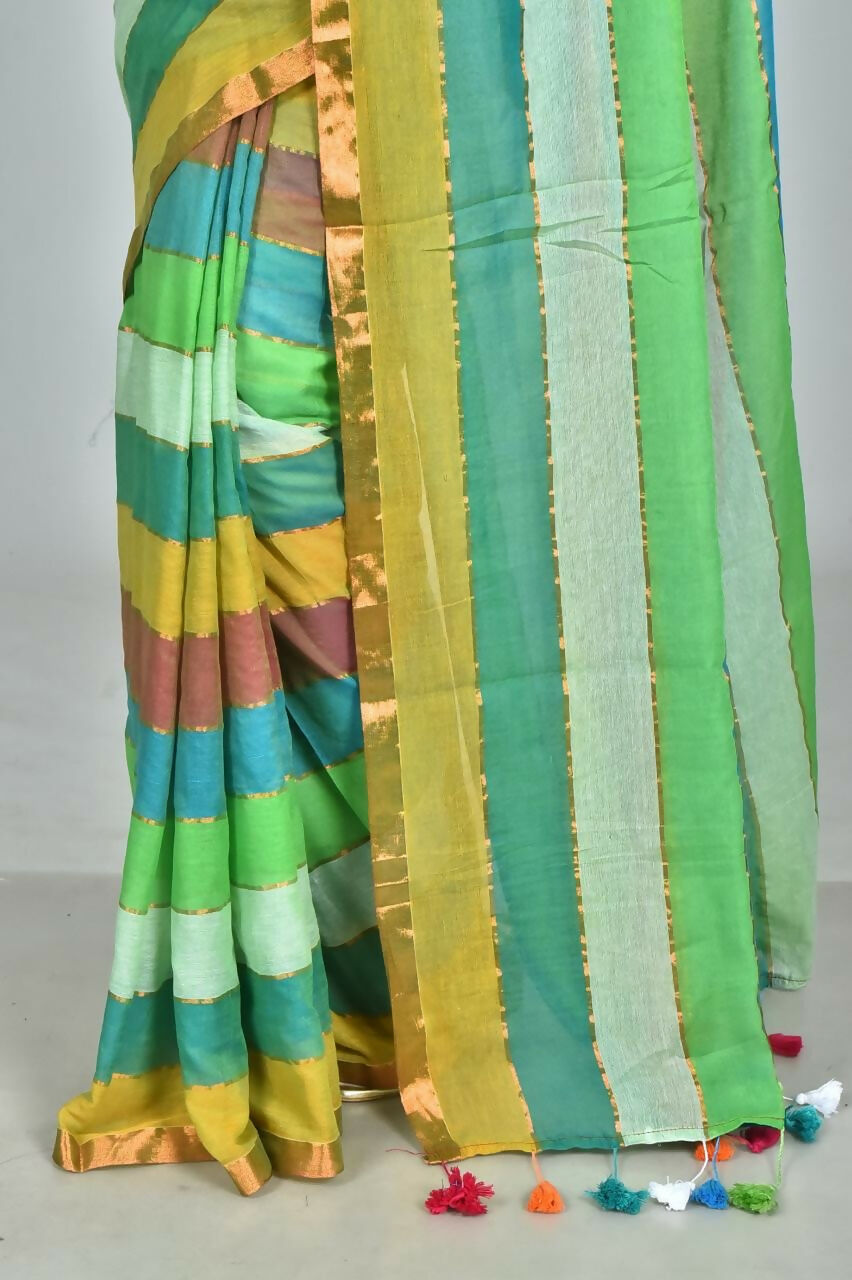 Exclusive Collection Beautiful Multi2 Pure Cotton Woven Handloom Saree With Running Blouse Piece
