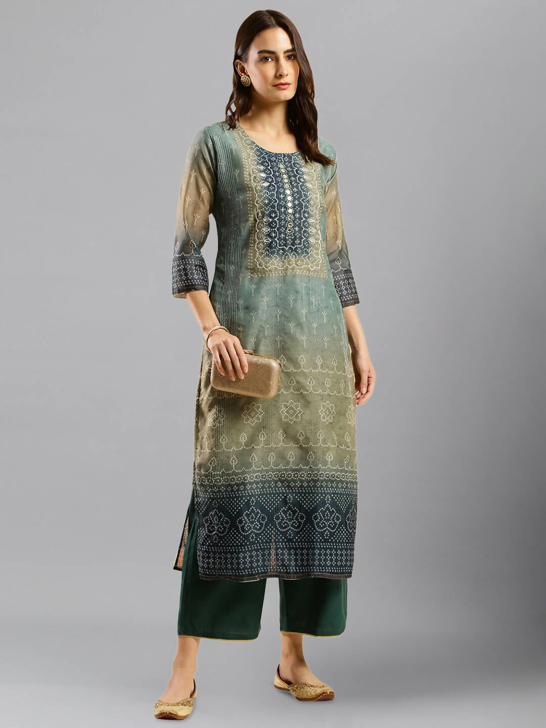 Blue Chinon Digital Printed With Hand Work Kurta - Himanshi