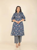 Aramya Blue Soft Cotton Floral Print Straight Kurta Set for Women