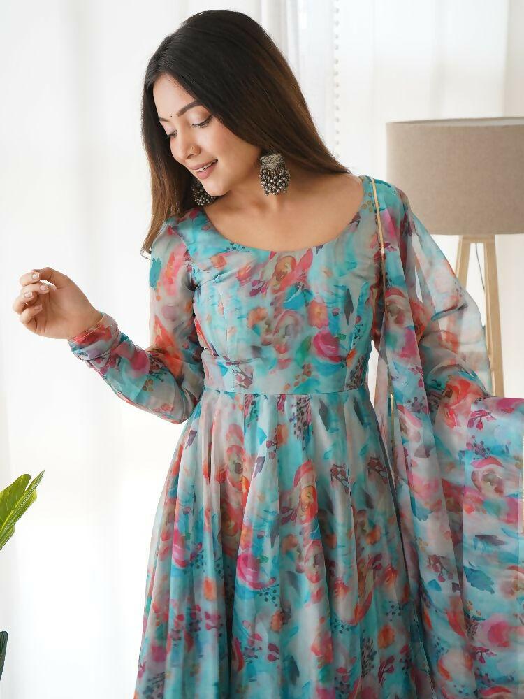 Joban Fashion Sky Kurta Set Organza Sequin Embroidery Work