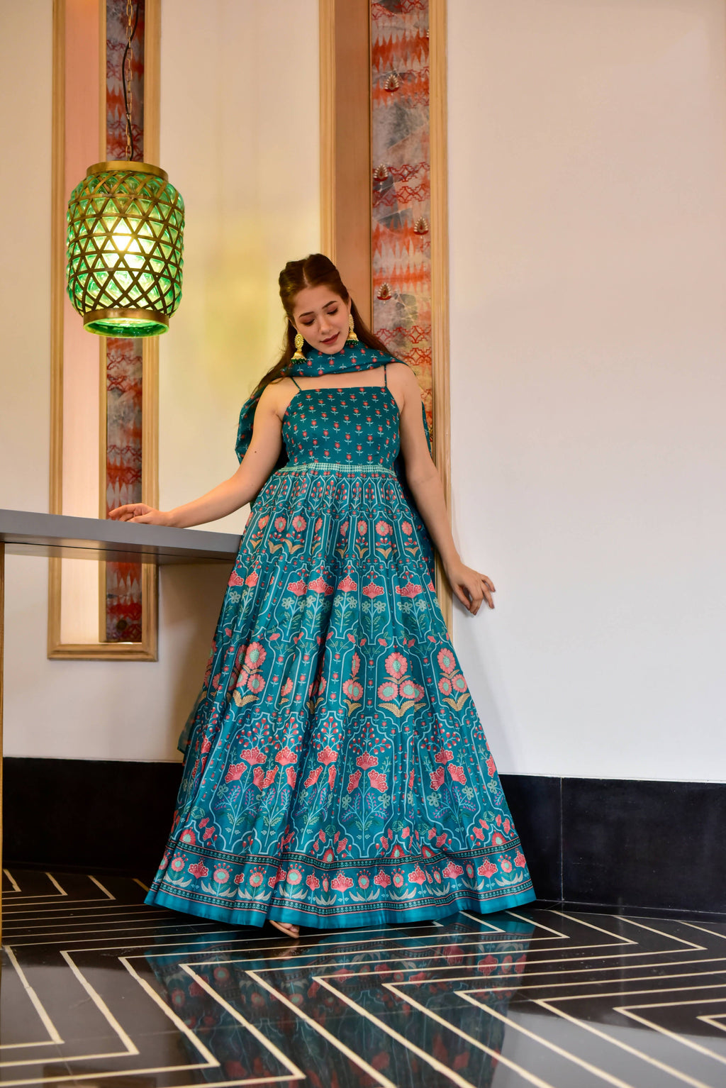 Everywhere Designer Rama Silk Cotton Stitched Suit With Dupatta - Anbazaar