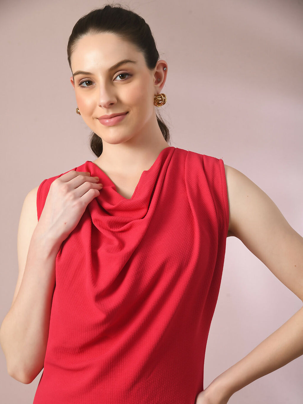 Myshka Women's Pink Solid Cowl Neck Bodycon Party Dress