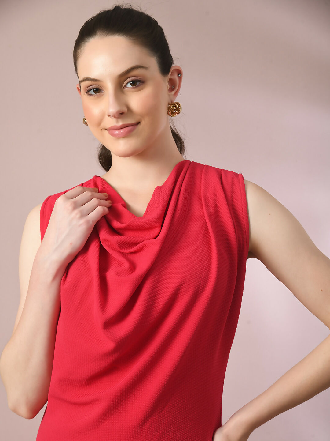 Myshka Women's Pink Solid Cowl Neck Bodycon Party Dress