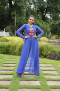 Vastranavya Blue Navratri Special Kutchi Patch Work with Leheriya Printed Kurti