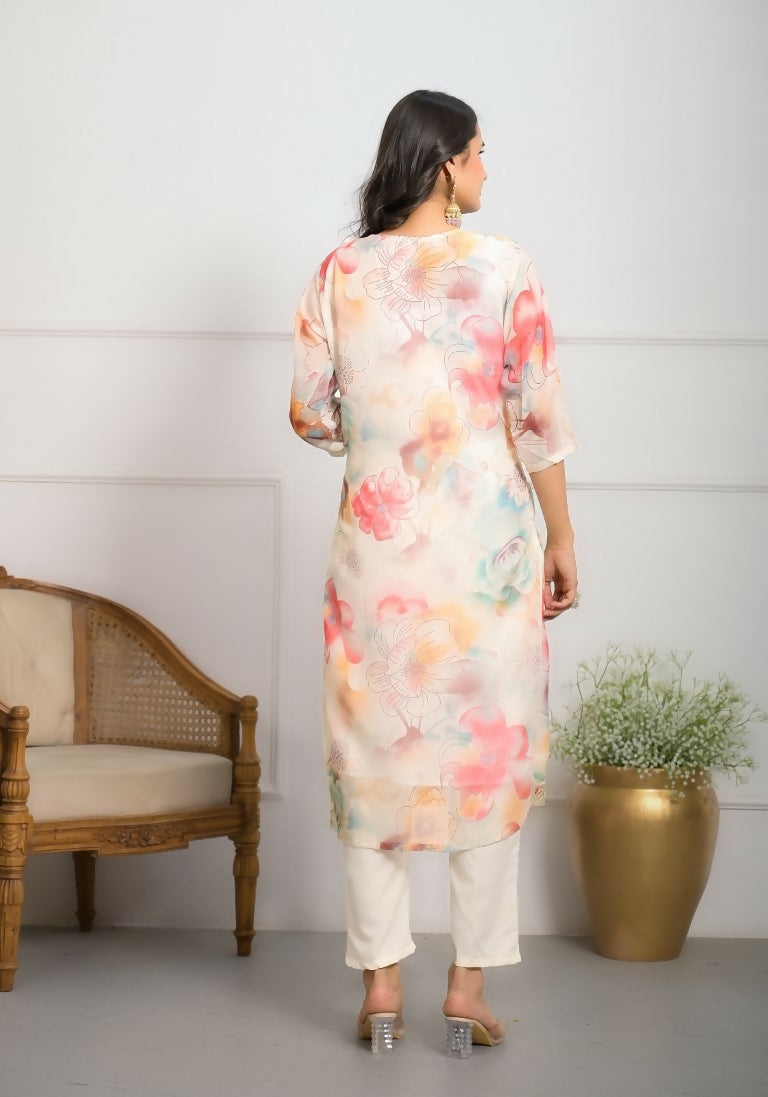 Festive Wear Ethnic Off White Premium Organza Stitched Suit With Dupatta - Tanisha