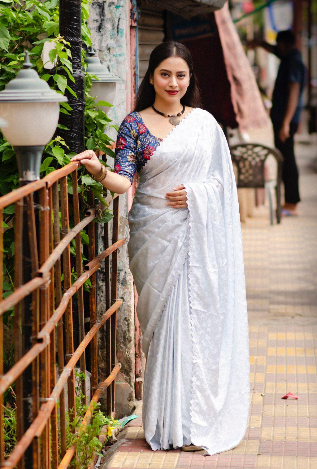 White Poly Silk Ethnic Motifs Saree with Unstitched Blouse - Hiral Fashion