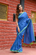 Very Much Indian Pure Cotton Handloom Sarees With Intricate Borders-Blue Shade