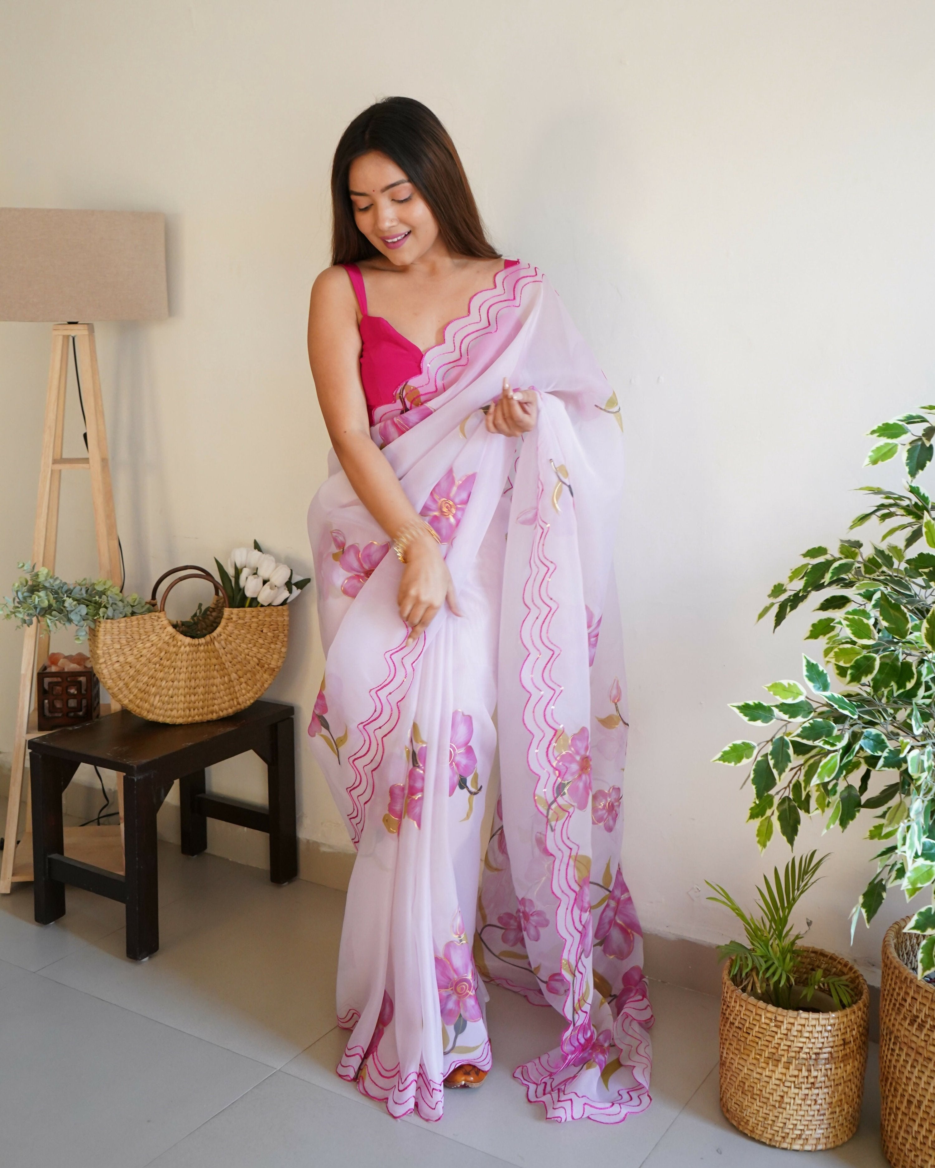 Vamsee Divisha White Organza Saree