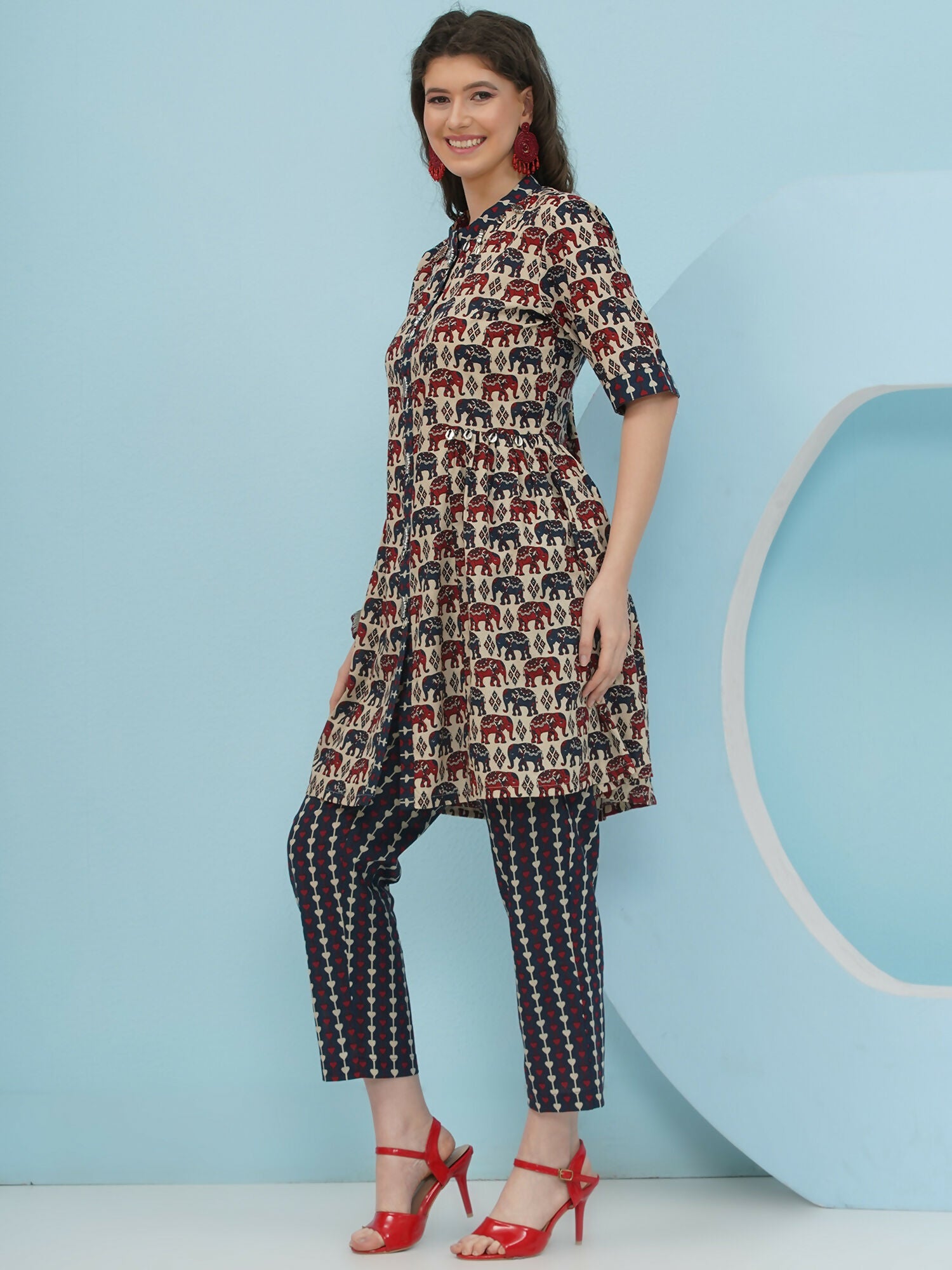 Joban Fashion Elephant Printed Co Ord Set - Beige