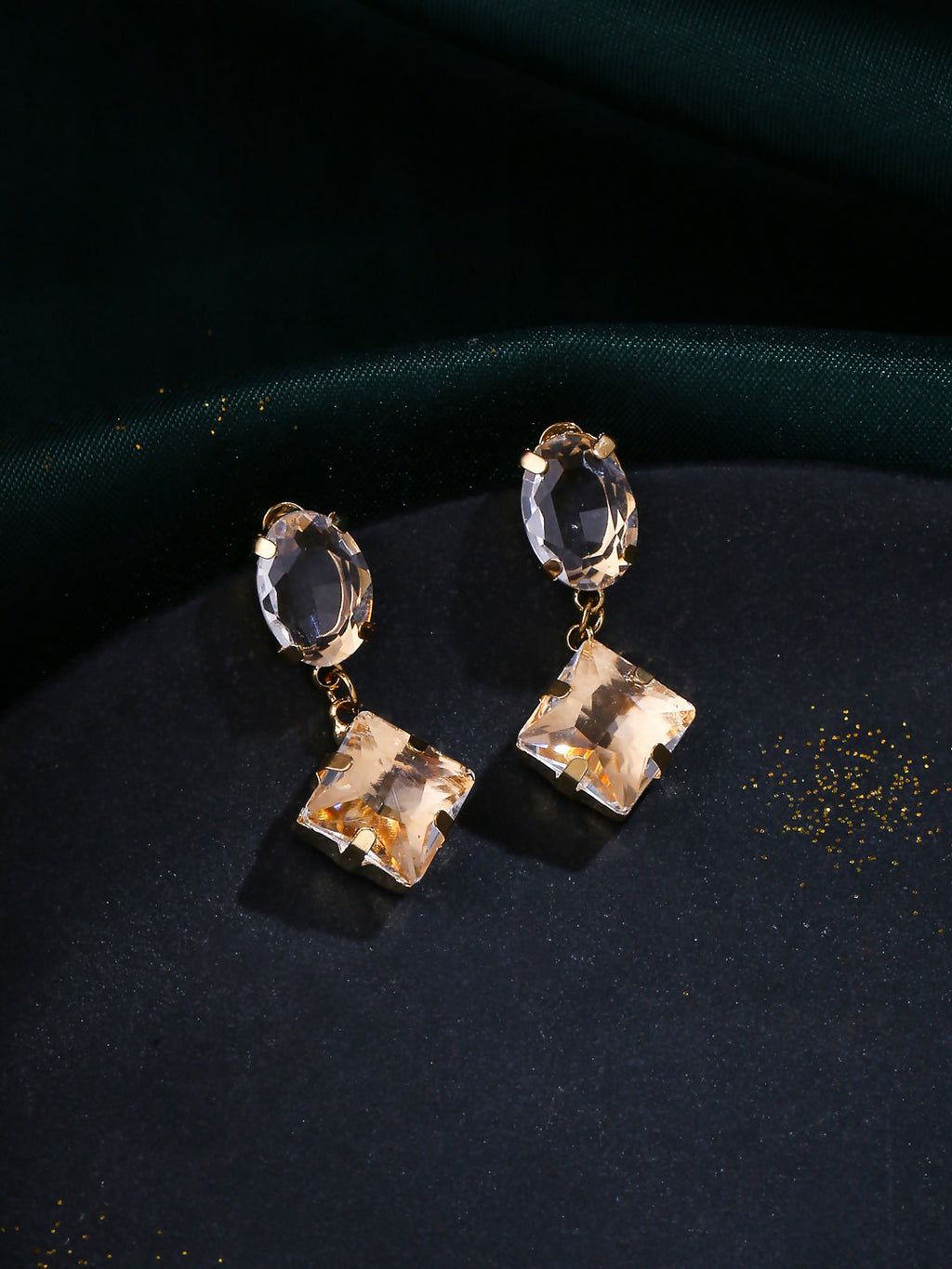 NVR Women Golden Cz Studded Studs Earrings