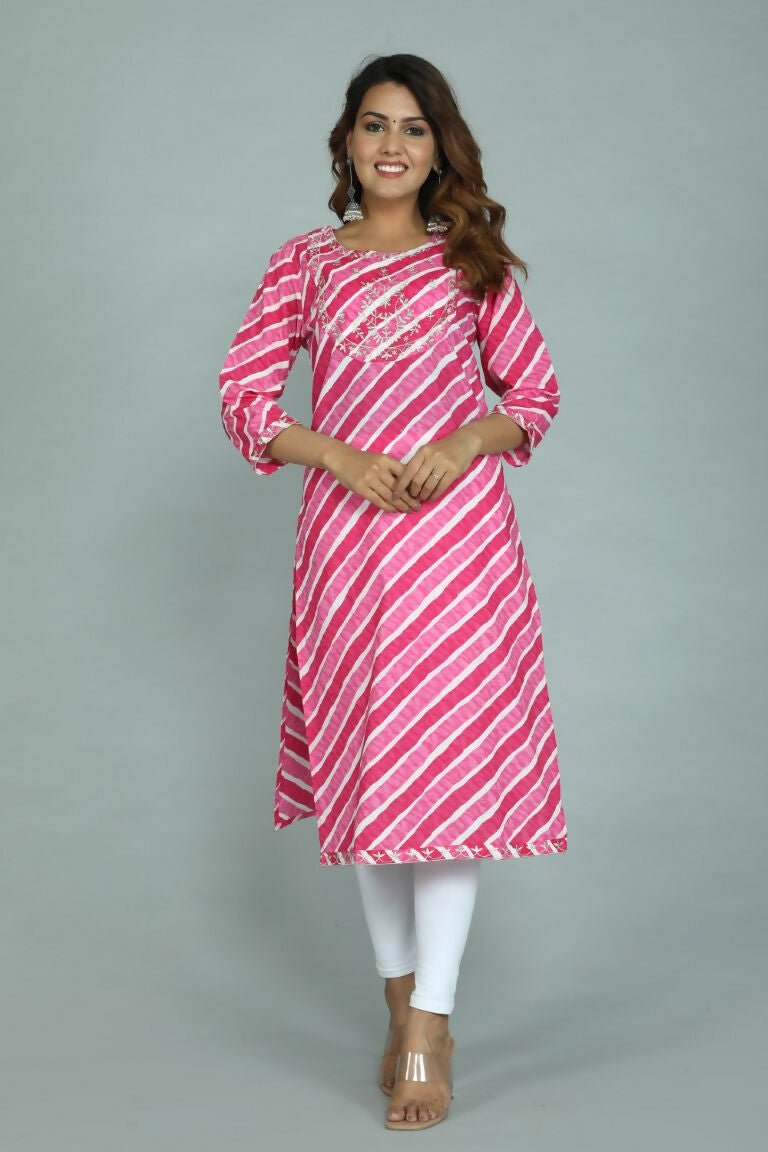 Alvano Women's Stylish Cotton Blend Laheriya Kurti