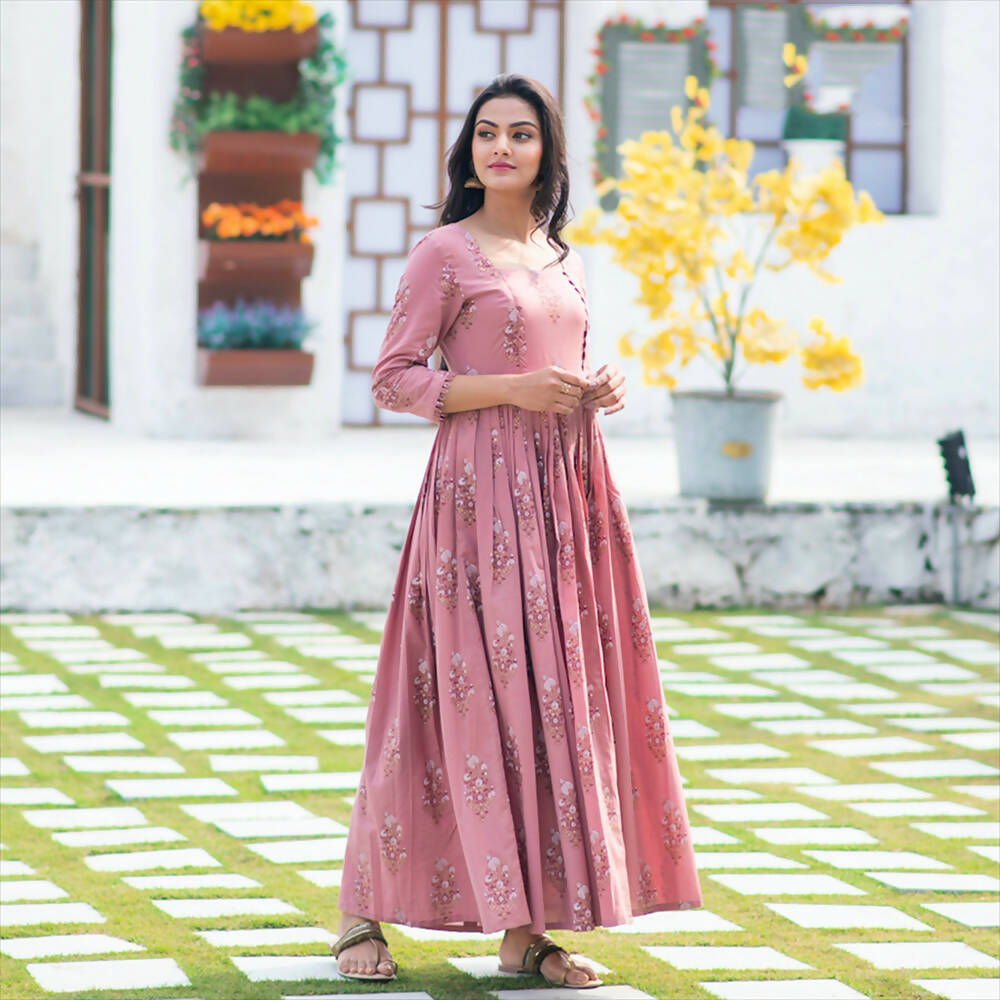 Partywear Designer Digital Printed Gajri Pure Maslin Gown - Anbazaar