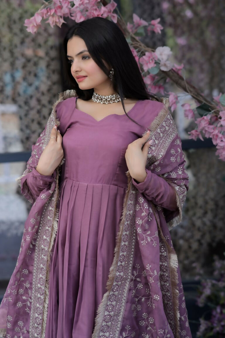 Jyoti Fashion Women's Onion Tabby Silk Designer Kurta with Trouser & Dupatta