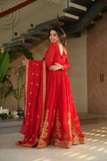 Vastranavya Red Faux Blooming with Embroidery Zari Sequins Work Gown