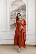 The52 Orange Women's Beautiful Vichitra Silk Fabric Embroidered Work Flared Anarkali Pant and Dupatta Set