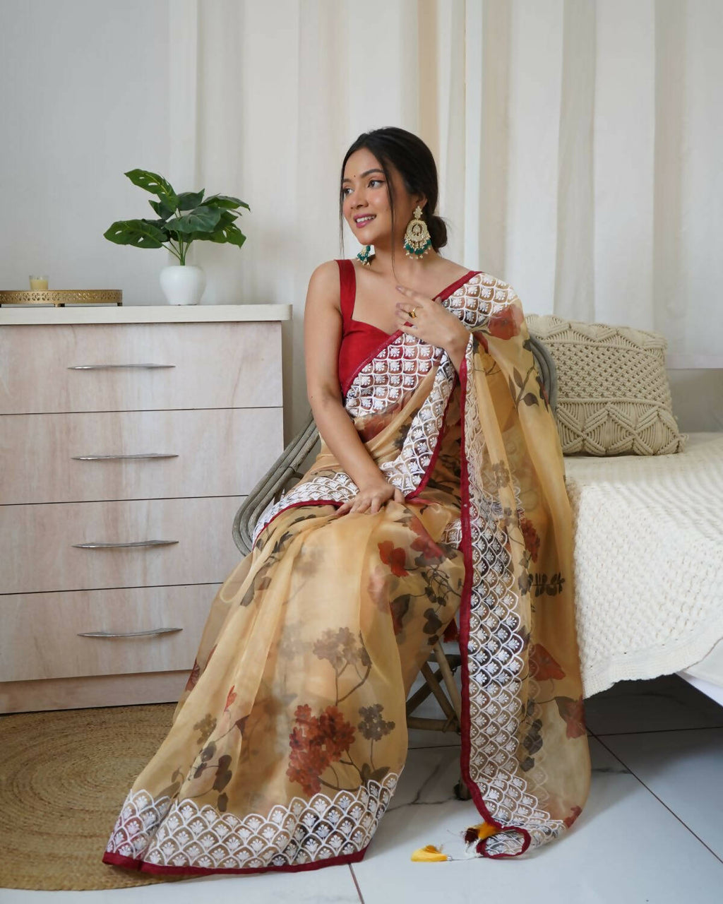 Vamsee Mustard Organza Saree