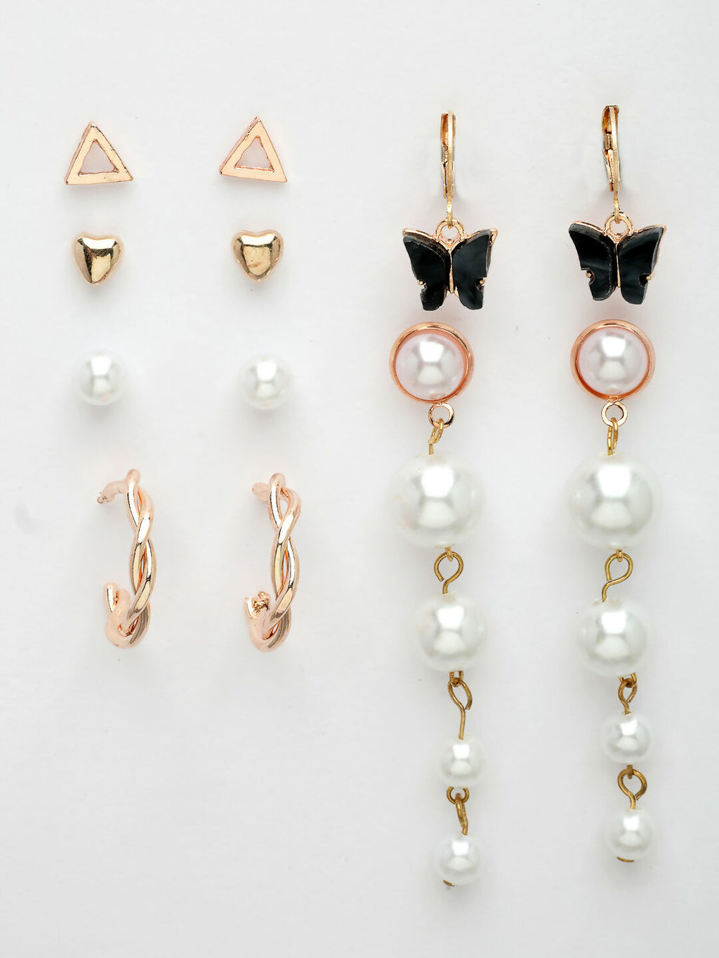NVR Women's Set of 6 White Pearl Gold-Polished Contemporary Drop Earrings
