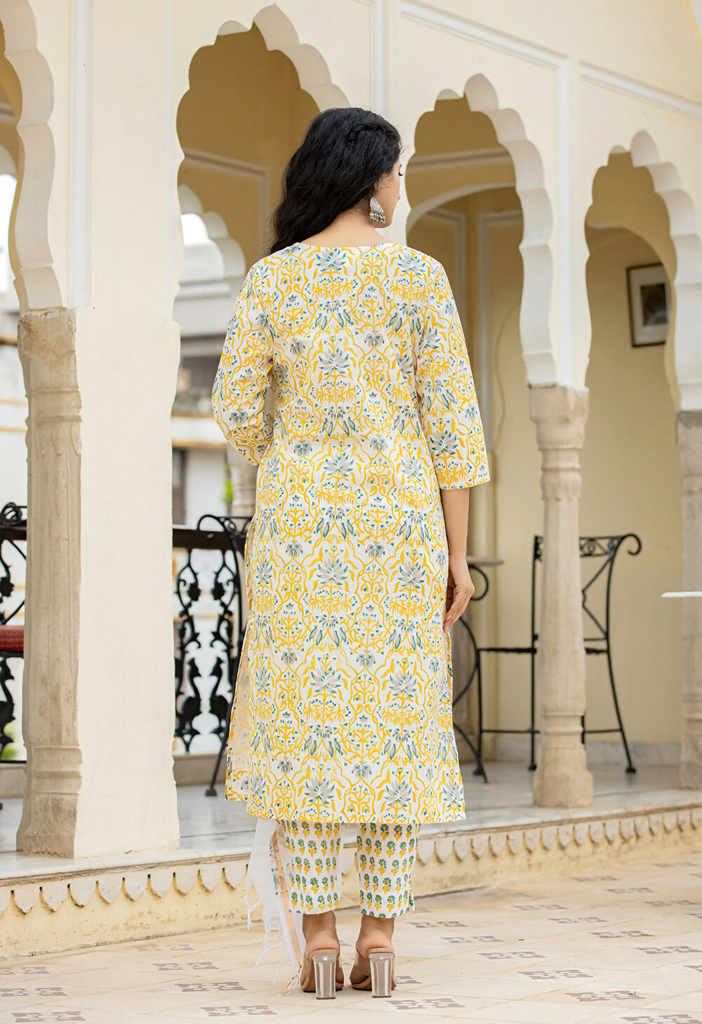 Kaajh Women's Yellow Hand Block Print Suit Set